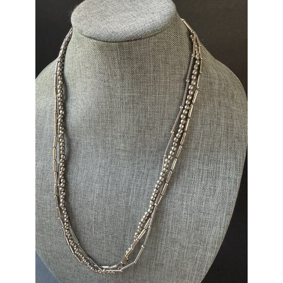 Vintage Multi Strand Silver Tone Bead Necklace Stackable Layered Boho Festival - Picture 4 of 5